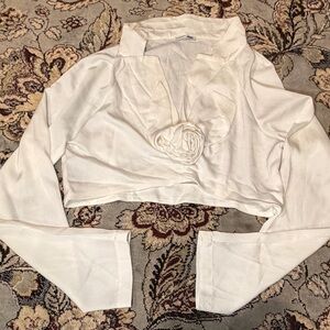 Fashion Nova White Crop Top with Floral Detail